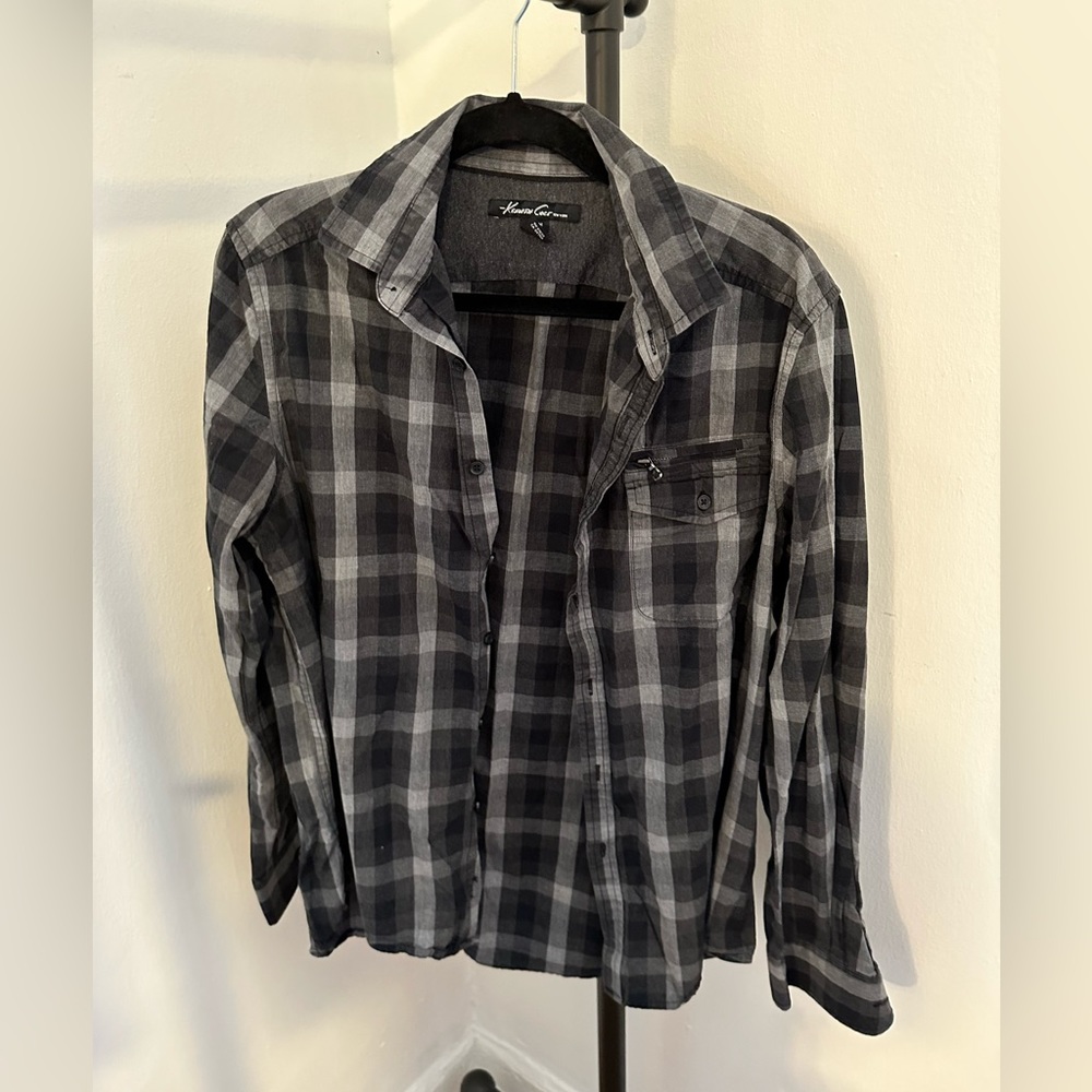 Kenneth Cole medium long sleeve black plaid button down